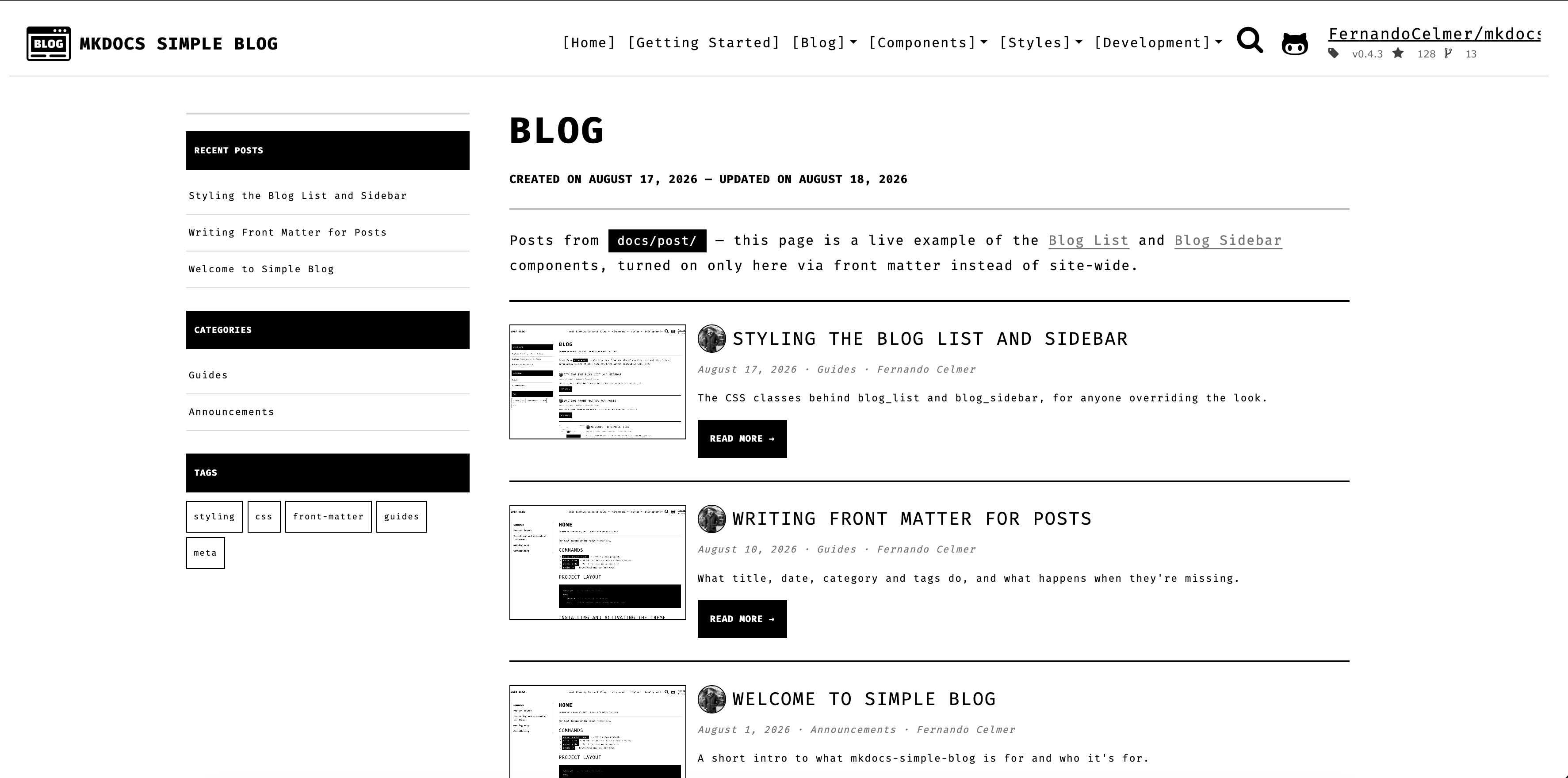 Styling the Blog List and Sidebar